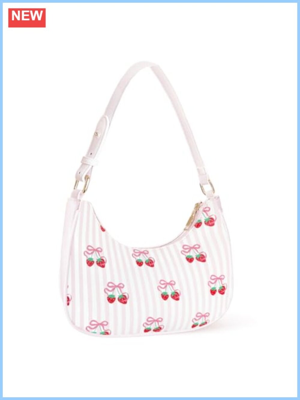 Strawberry Bow Print PU Leather Crescent Underarm Shoulder Bag Purse